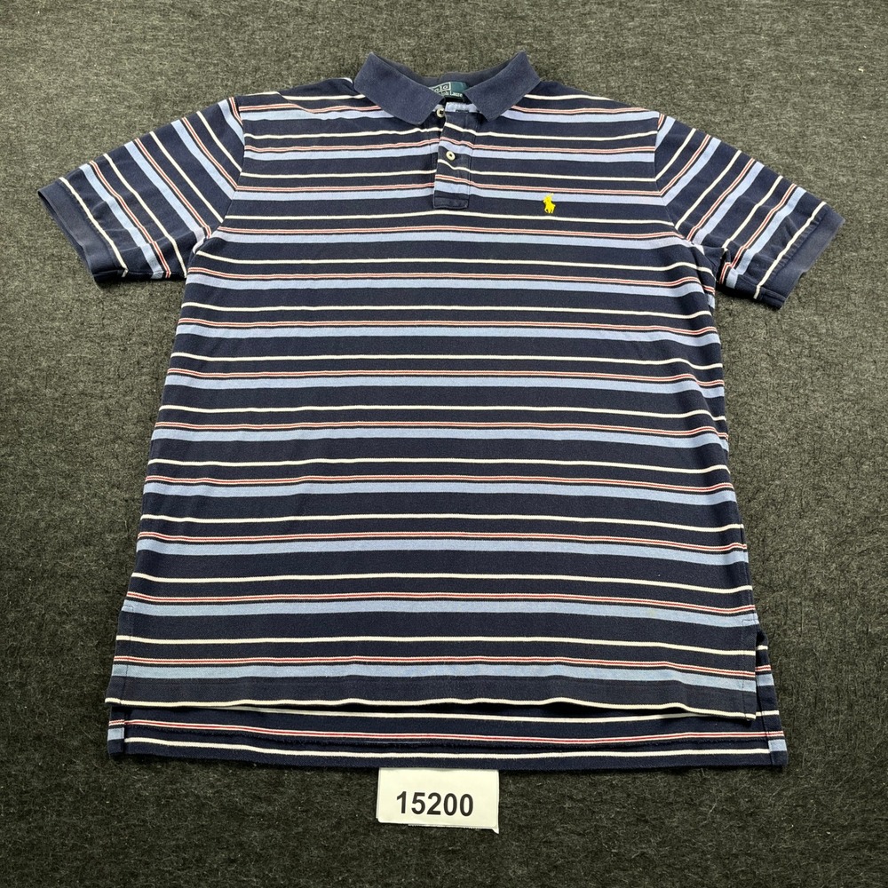Polo Ralph Lauren Polo Shirt Mens XL Blue Striped Cotton Golf Tennis Performance